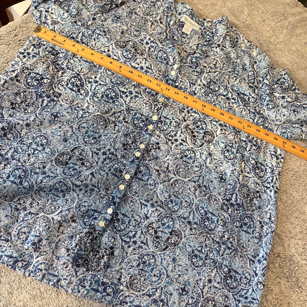 Womens Beachy Button Front Top 2X Medallion Cotton Mediterranean Coastal 20629 - Picture 8 of 9